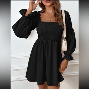 Slouchy sleeve, square neck dress